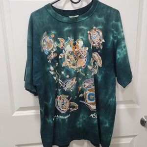 Liquid Blue Green Tie-Dye Turtle Tee